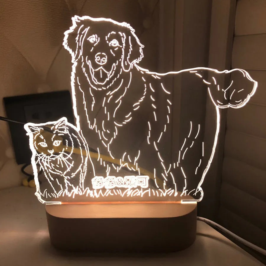 Custom photo 3D stereo night light with acrylic shade on a desk, displaying a clear portrait with soft glow