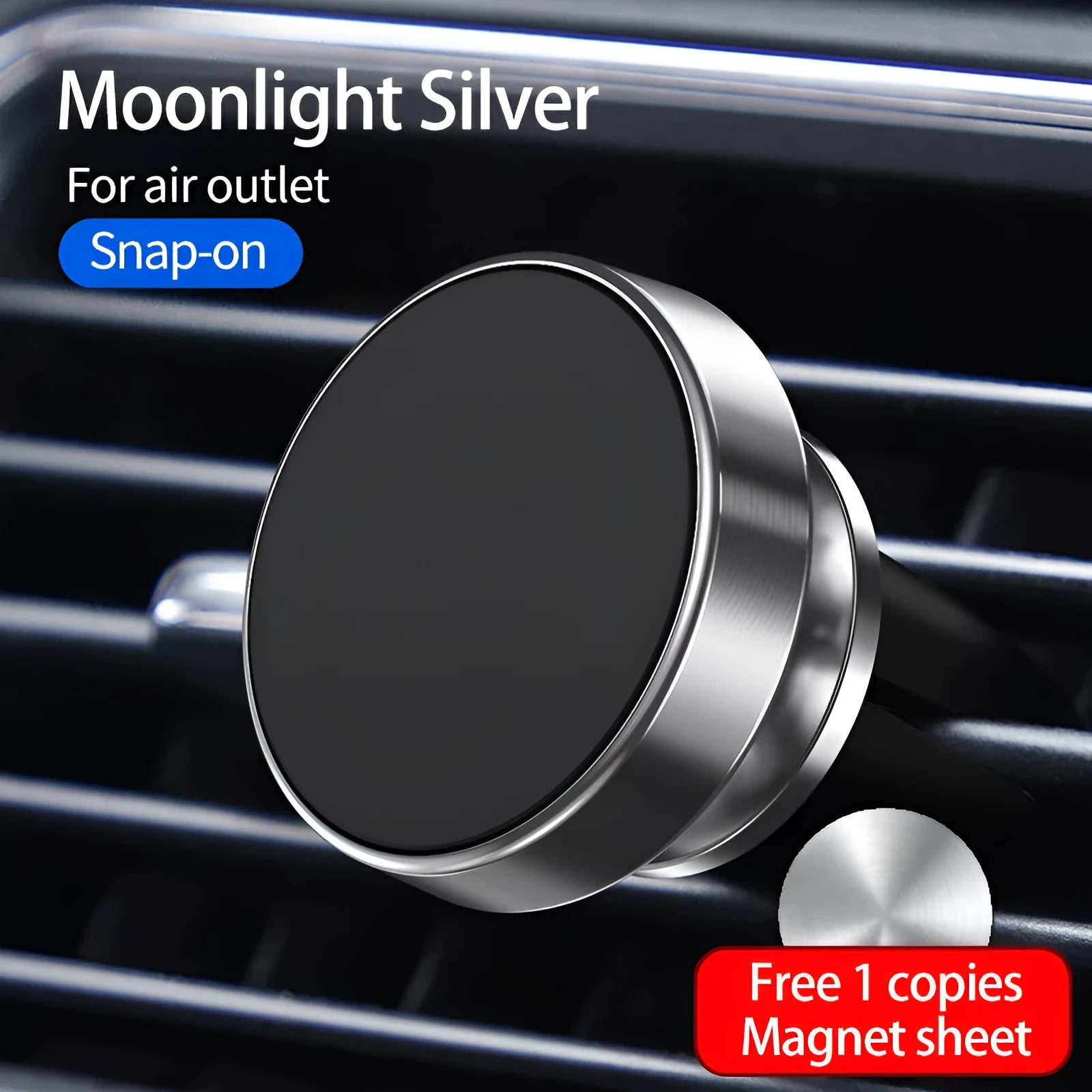 Black car phone holder with suction cup magnetic mount on dashboard, 360 degree rotation