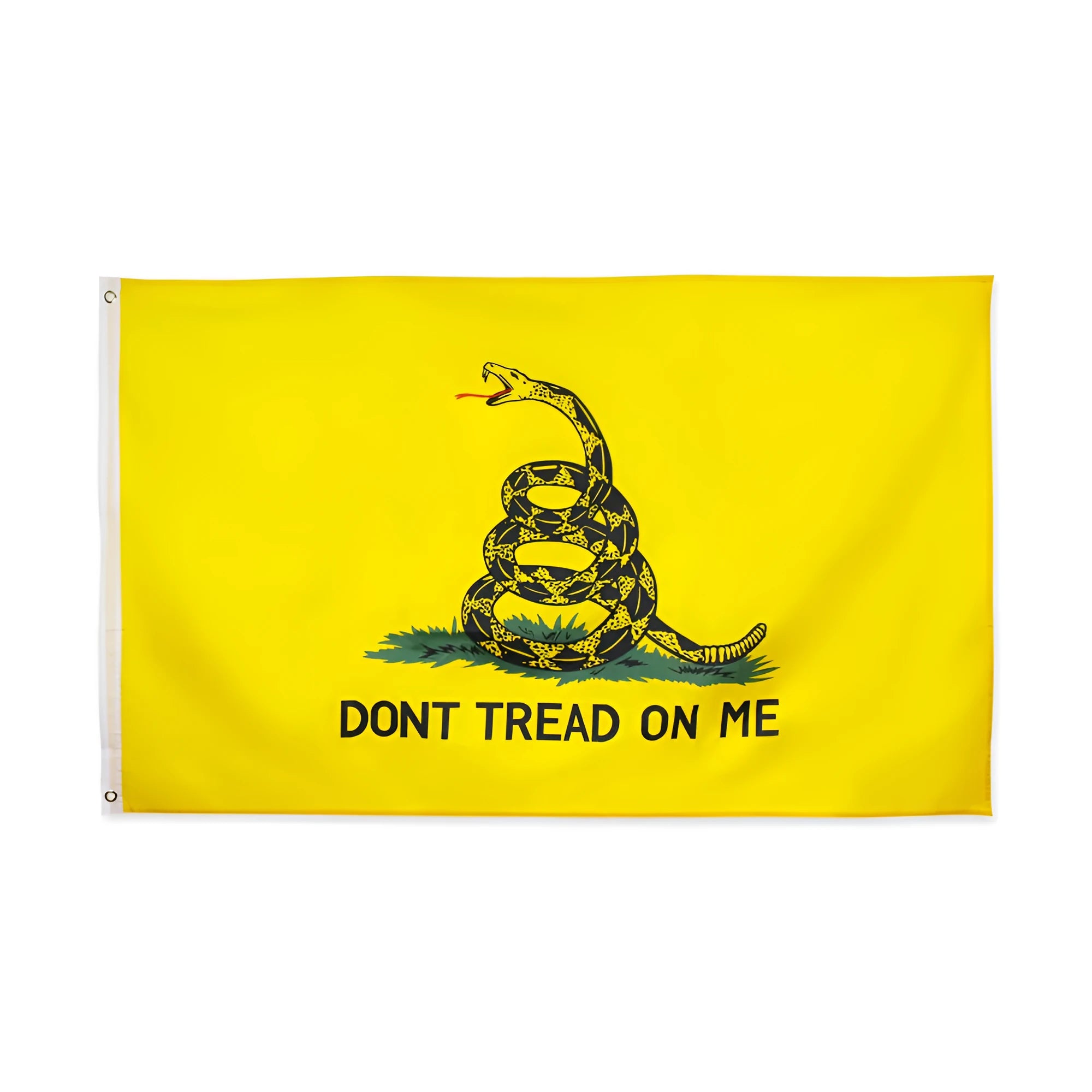 Yellow polyester screen printed garden decoration flag measuring 90 by 150 centimetres on a white background