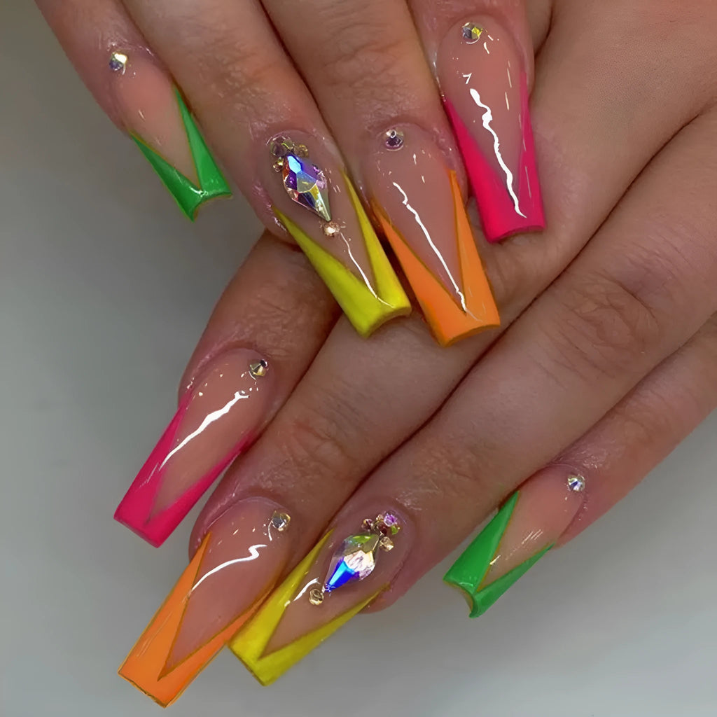 Detachable artificial nail tips with diamond colour French style and cartoon love heart cross designs.