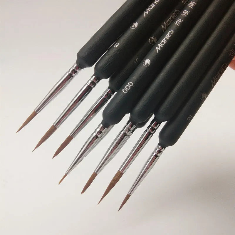 10pcs black wolf hao hook liner paintbrush set sizes 000 to No. 7 with wooden handles