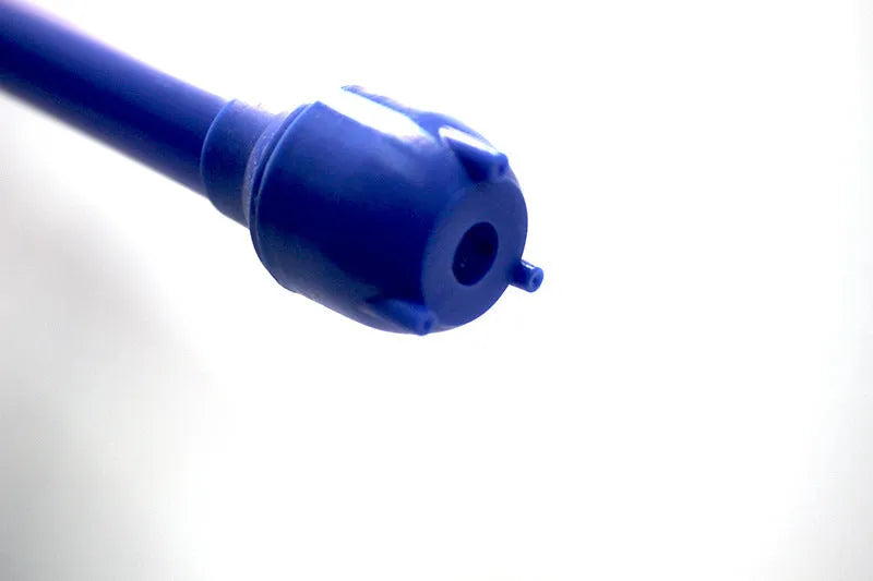 Blue manual siphon hand pump with a long hose for transferring fuel and liquids.