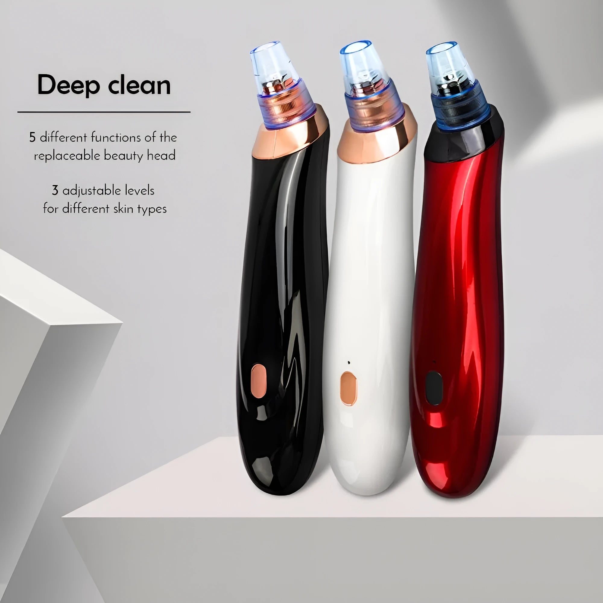 Electric blackhead remover vacuum device with interchangeable nozzles for pore cleaning