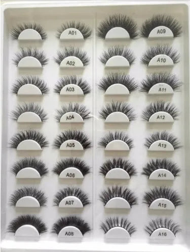 Handmade 3D mink full strip false eyelashes in style A01 against a white background