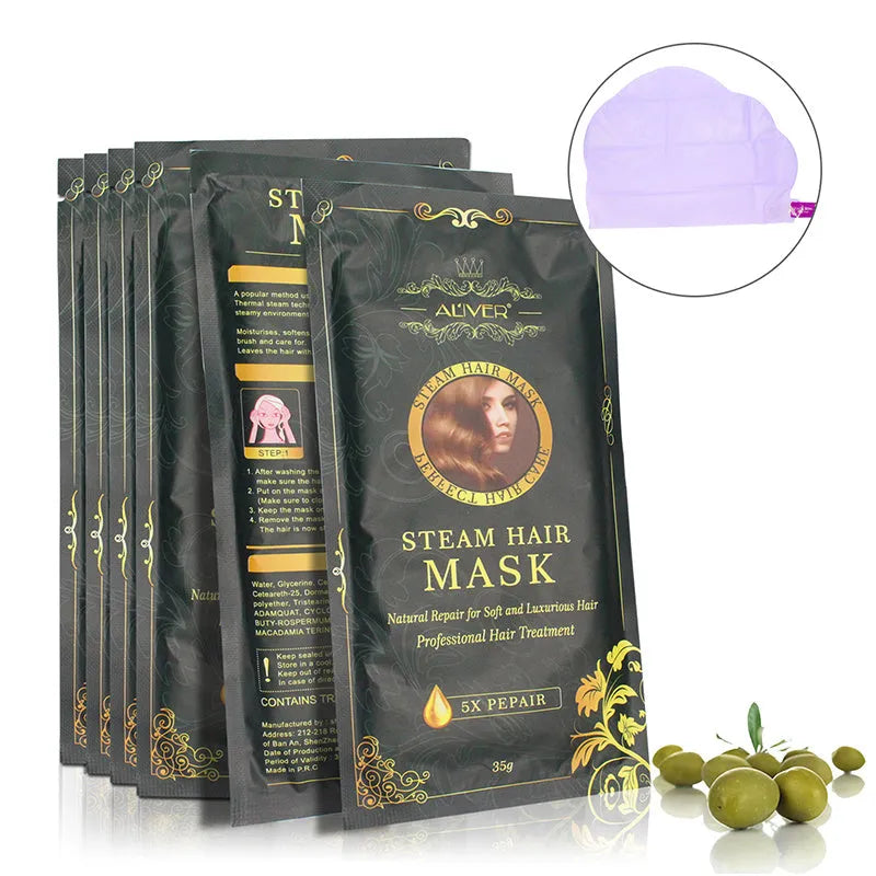 Steam hair mask home treatment with argan oil and collagen for dry damaged hair repair