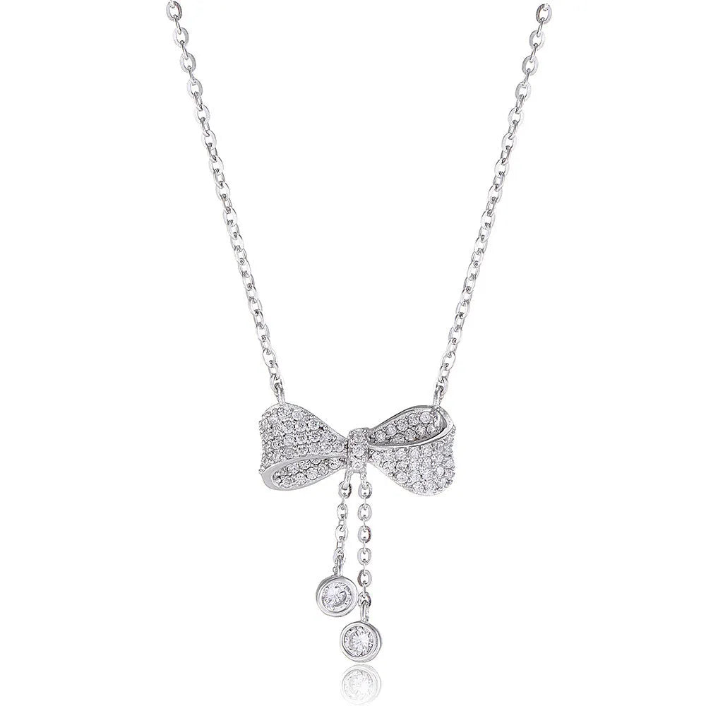 S925 sterling silver bow pendant clavicle chain necklace with O-ring chain