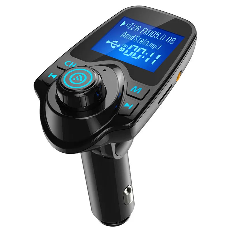 Black car Bluetooth FM transmitter and hands-free device with USB port and TF card slot