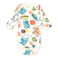 100% cotton long sleeve baby romper jumpsuit in neutral colour on white background