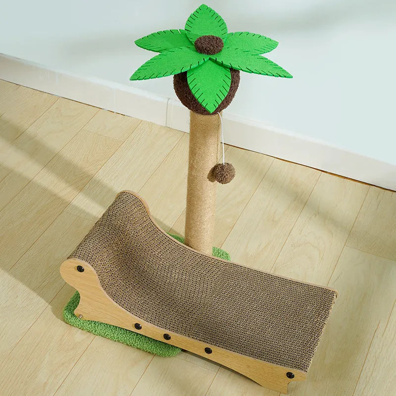 Wooden beach chair cat nest with scratch board and hemp mat for cats