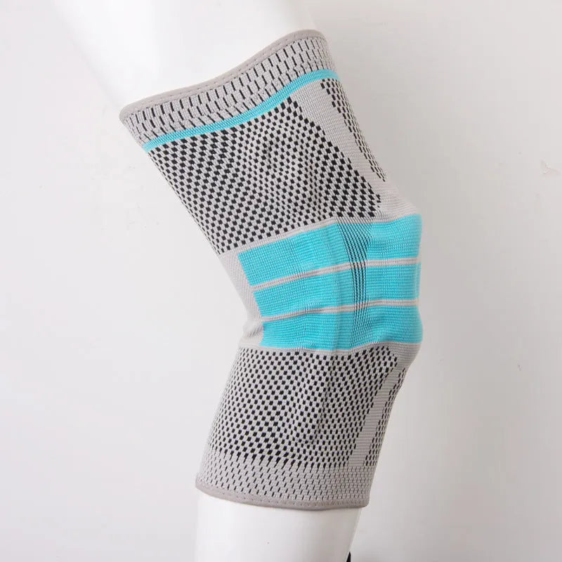Sky blue elastic fibre knee pads with silicone protection for basketball and running sports