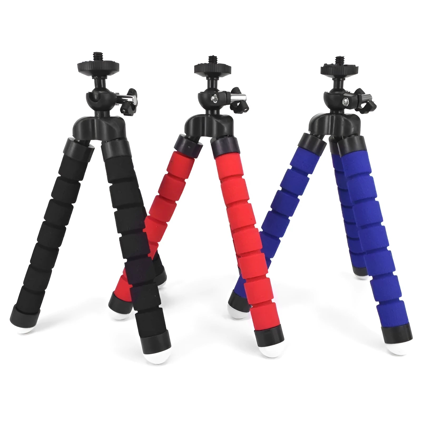 Black flexible octopus tripod wrapped around pole holding smartphone for photography