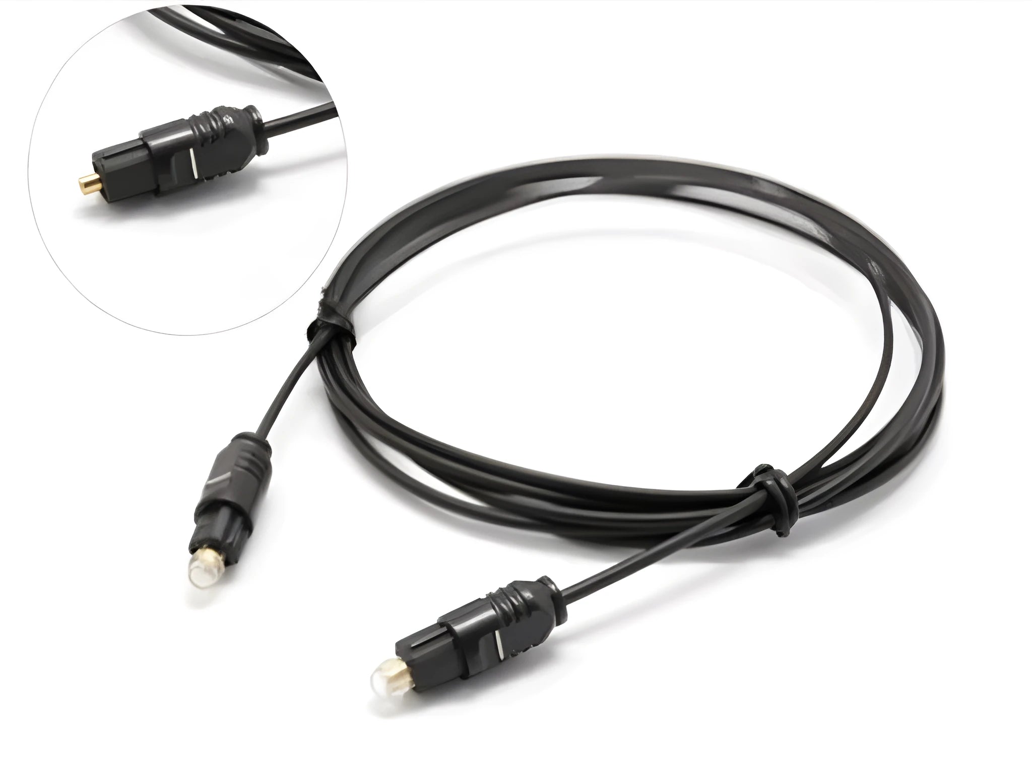 OD2.2mm digital optical audio cable with TOSLINK connectors on a white background.