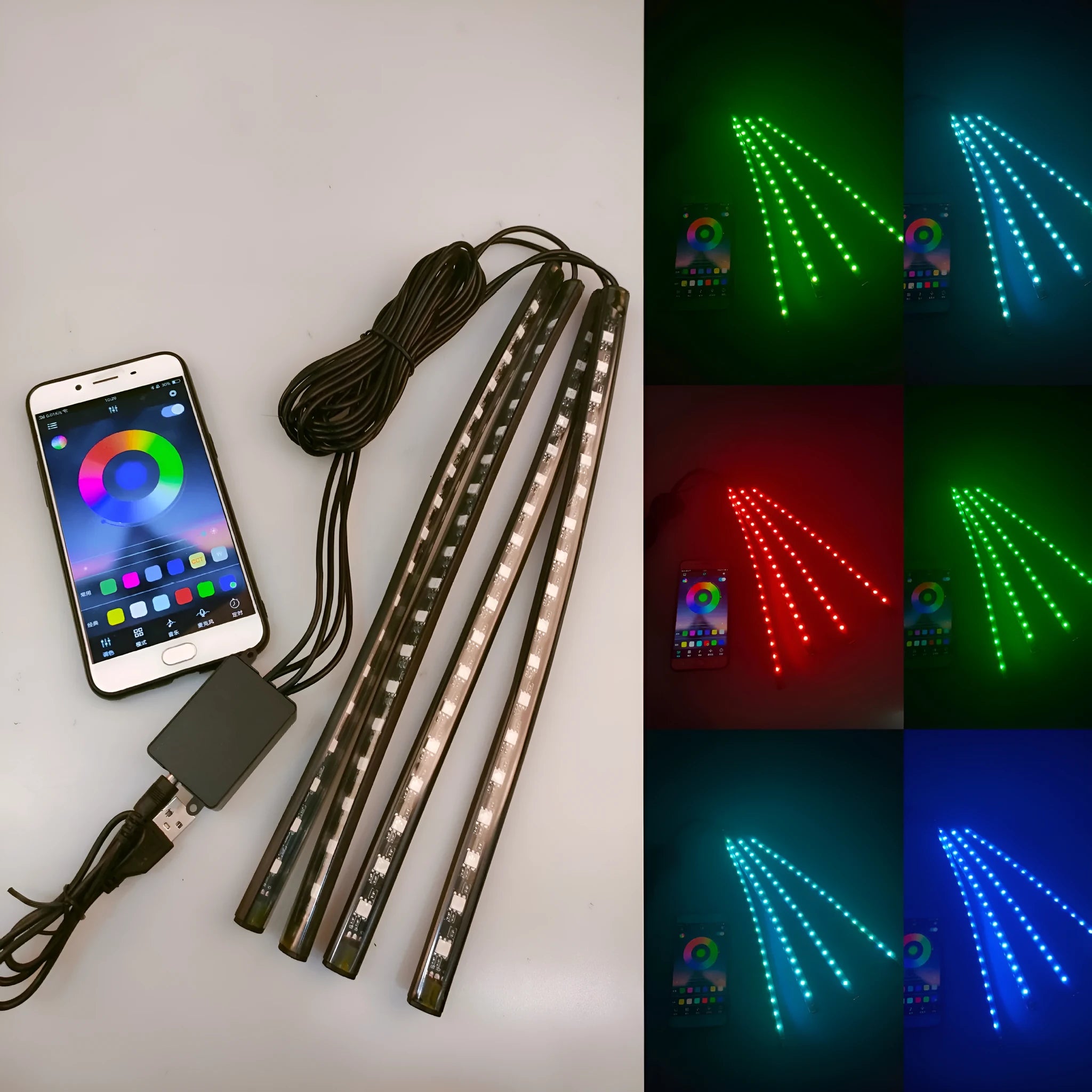 Car modification LED eight-color foot voice control rhythm atmosphere light with USB head and 36 LEDs