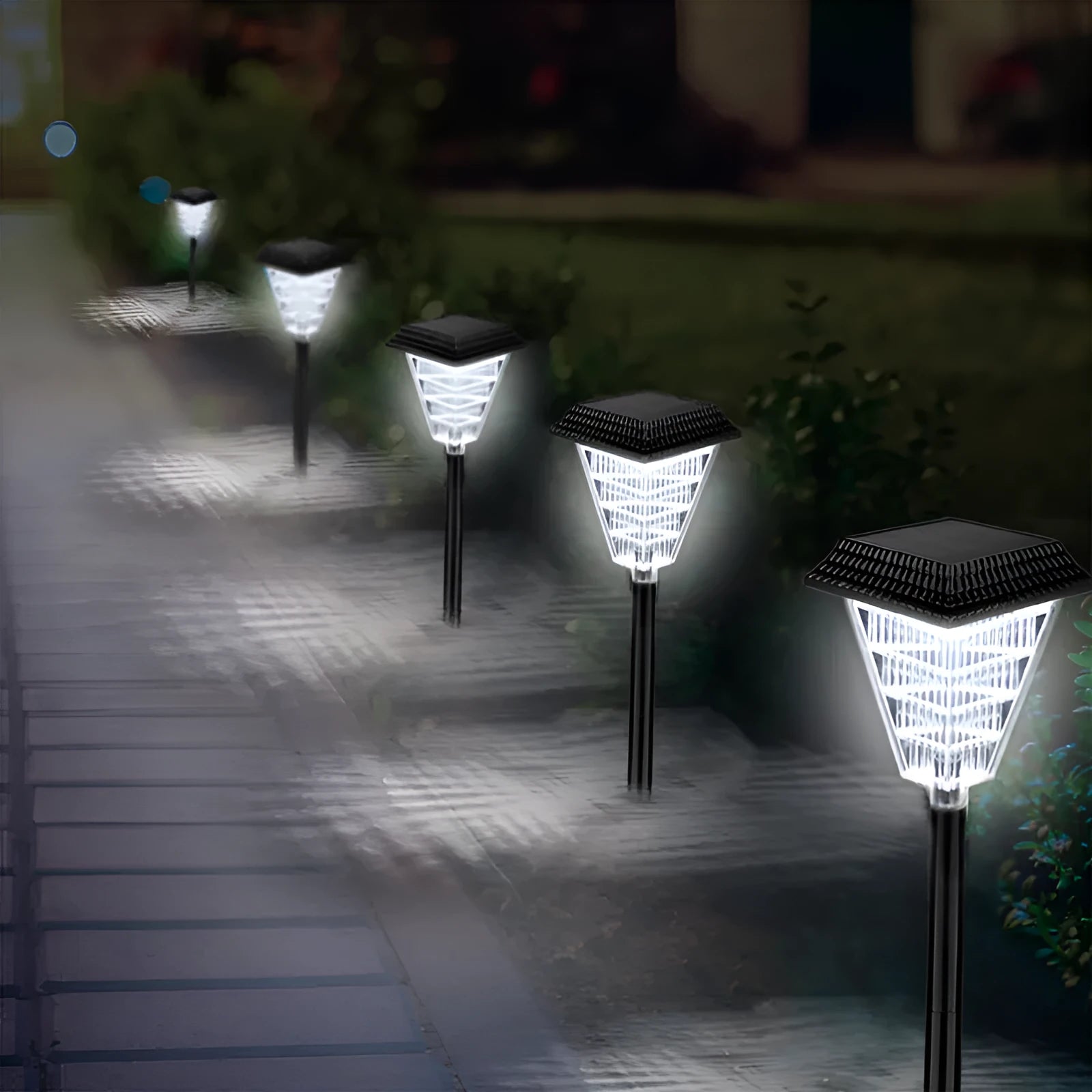 Solar garden light TS-S5103 with 12 LED and six colour modes in an outdoor garden setting