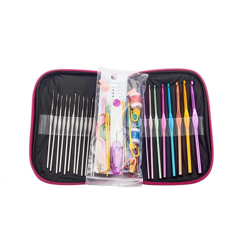 23 stainless steel crochet hooks in various metric sizes from 0.6mm to 8.0mm, random single colour finish