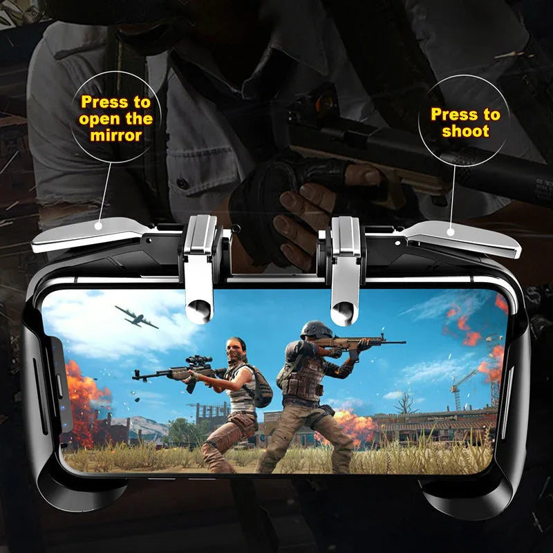 Multifunctional mobile game controller handle in black, blue, or white colours with Bluetooth connectivity