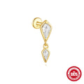 S925 sterling silver geometric kite earring with a rhinestone chain tassel in gold electroplate.