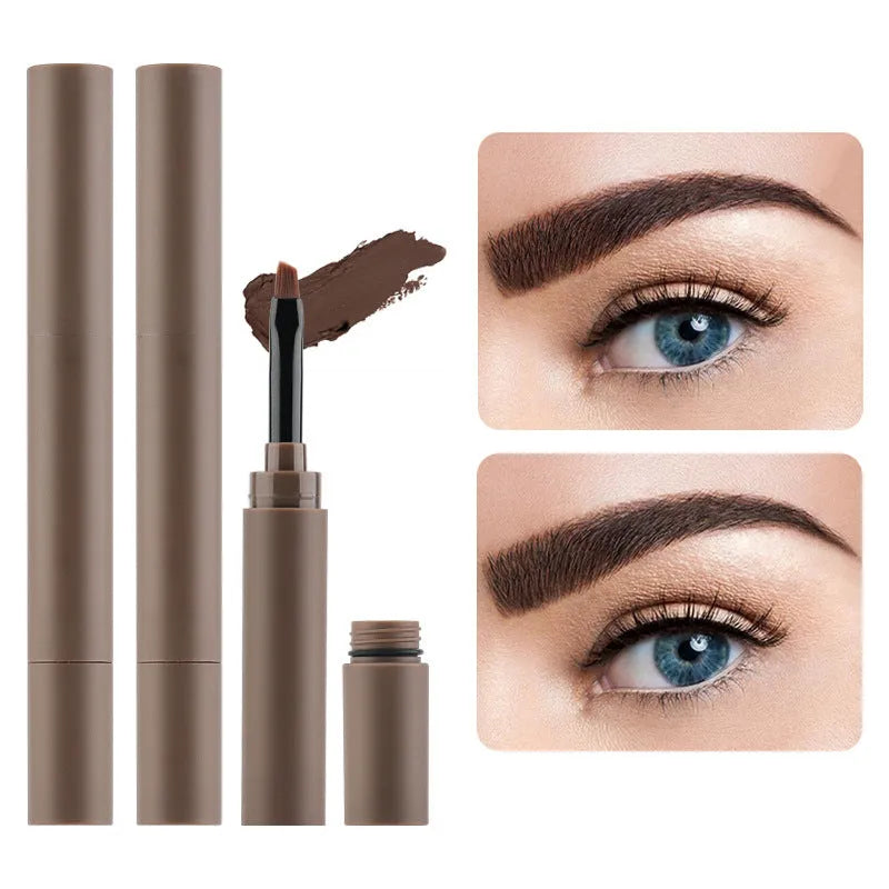 Double-headed eyebrow cream with pencil and powder applicators in five colour options