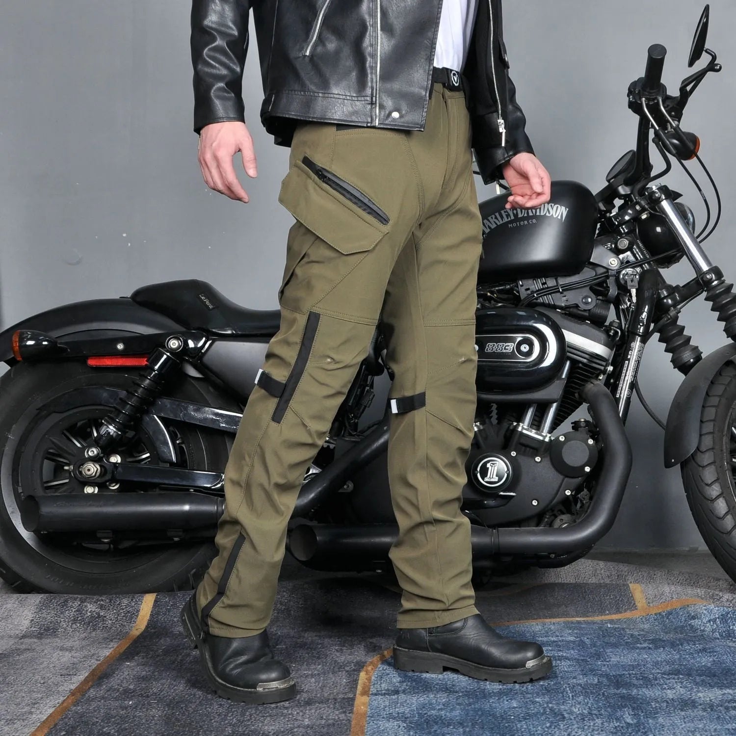 Motorcycle waterproof windproof trousers with protective gear set in black or green colour options