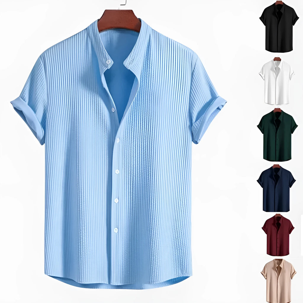Men's loose short sleeve summer shirt in polyester available in multiple colours.