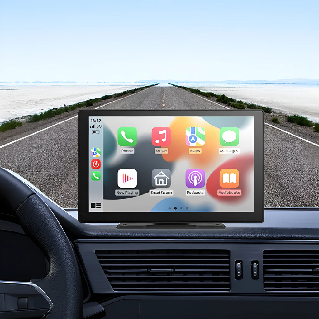 9-inch Carplay dashcam with dual lens 2.5K front and 1080P rear, touchscreen, centre console mount