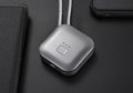 Mini USB rechargeable wearable air purifier necklace in pink, showing compact dimensions.