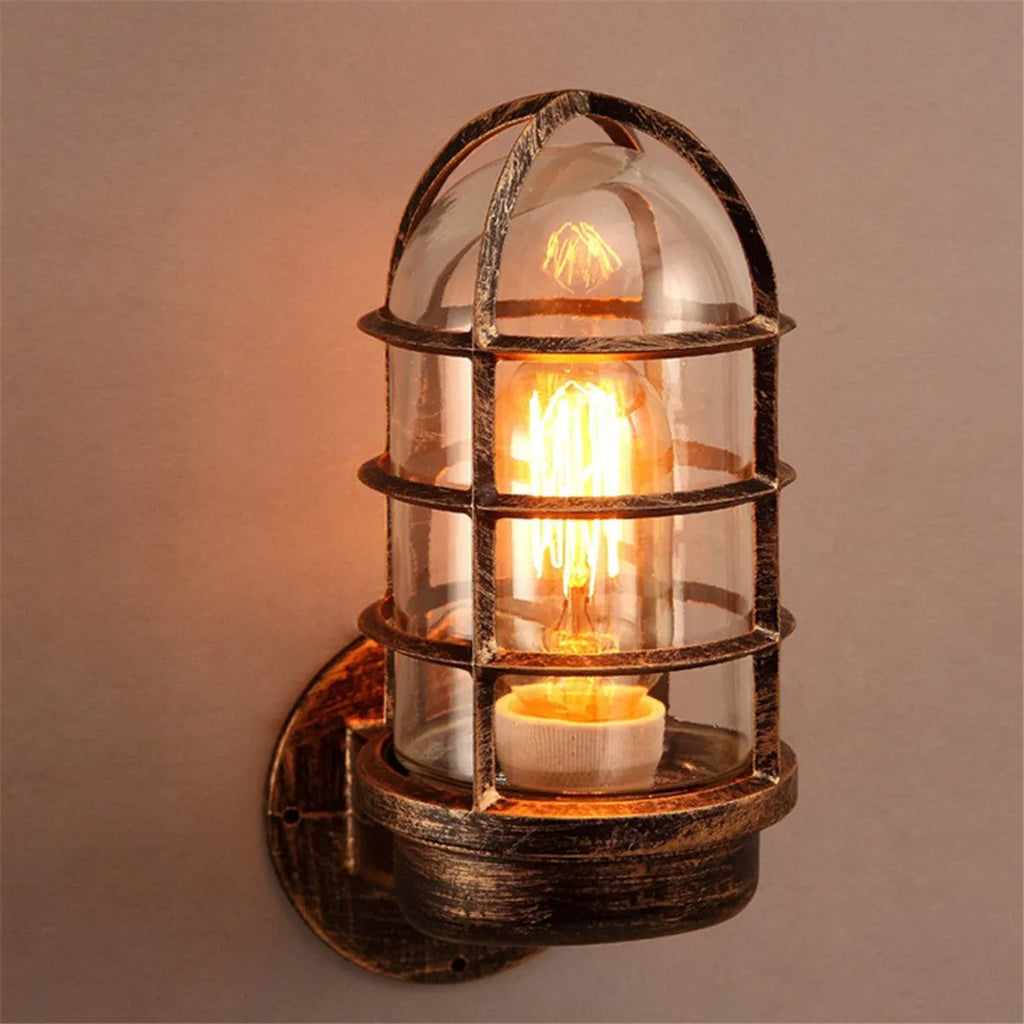 Vintage black glass metal outdoor wall light with adjustable head for cafe bar