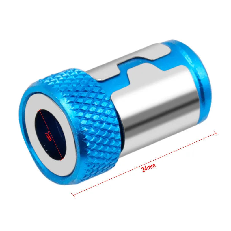 Light blue screwdriver bit with magnetic ring in high carbon steel
