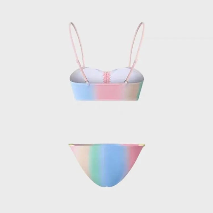 Women's lace-up triangle bikini swimsuit set in colour matching design with polyester fabric, sizes XS to XL