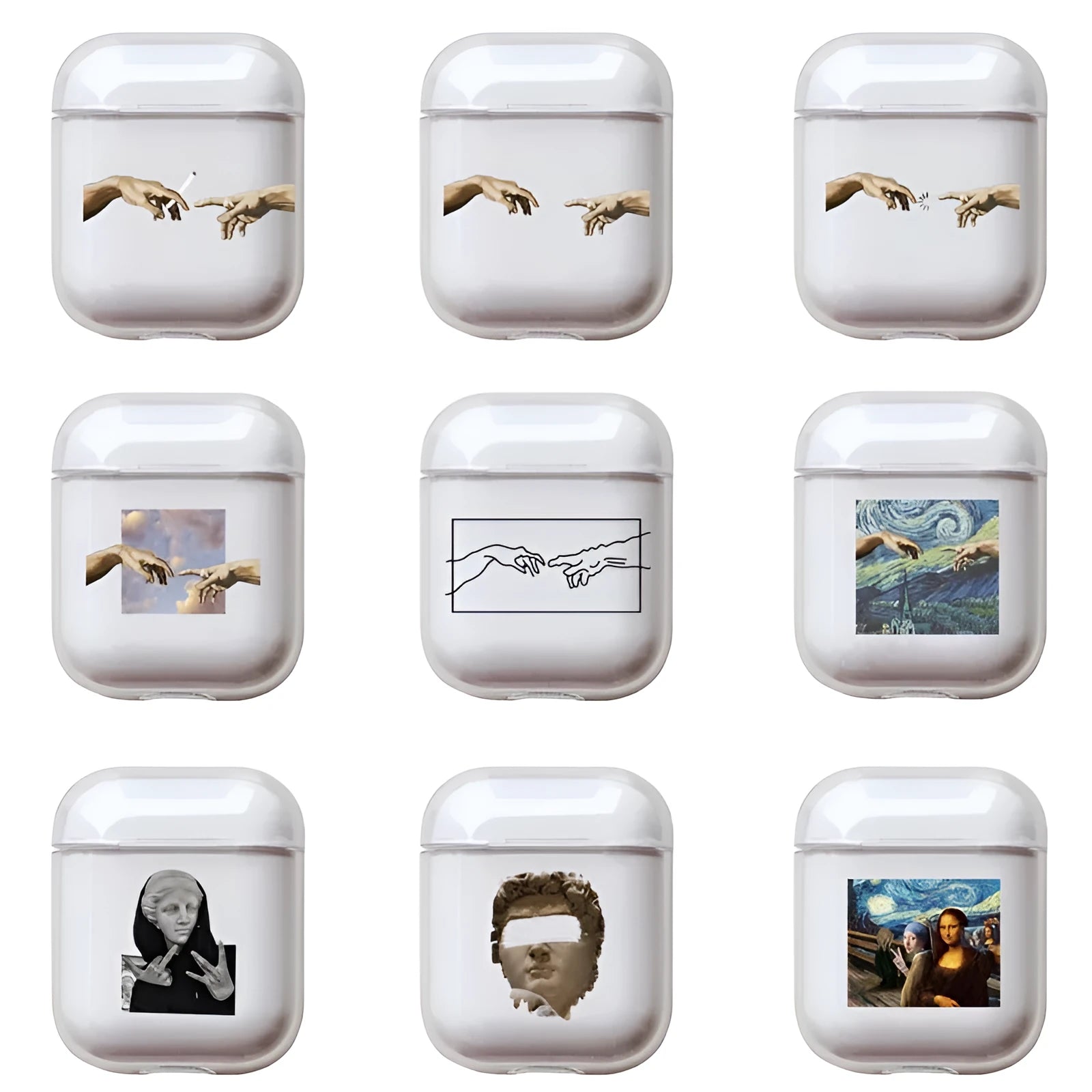 Transparent plastic AirPods protective case cover showing compatibility with AirPods and AirPods Pro