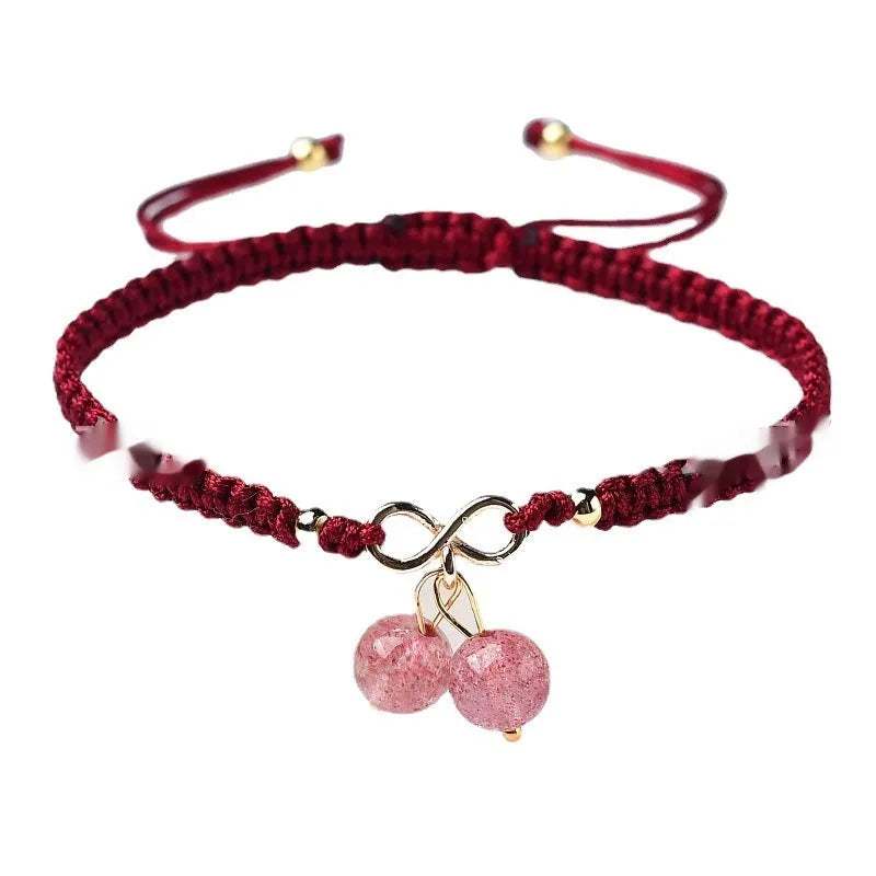 Women's natural strawberry quartz cherry bracelet with crystal beads and fruit-shaped design