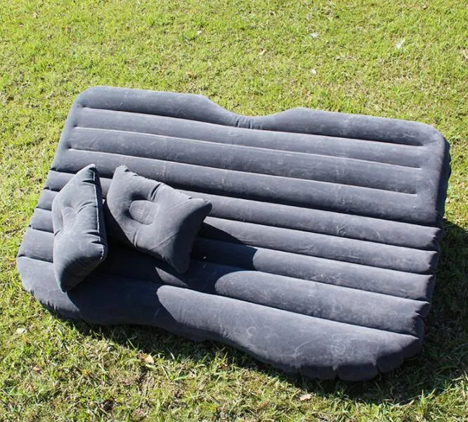 Car inflatable bed with ultra-thickened flocking cloth in black wave colour, includes pillows and storage bag