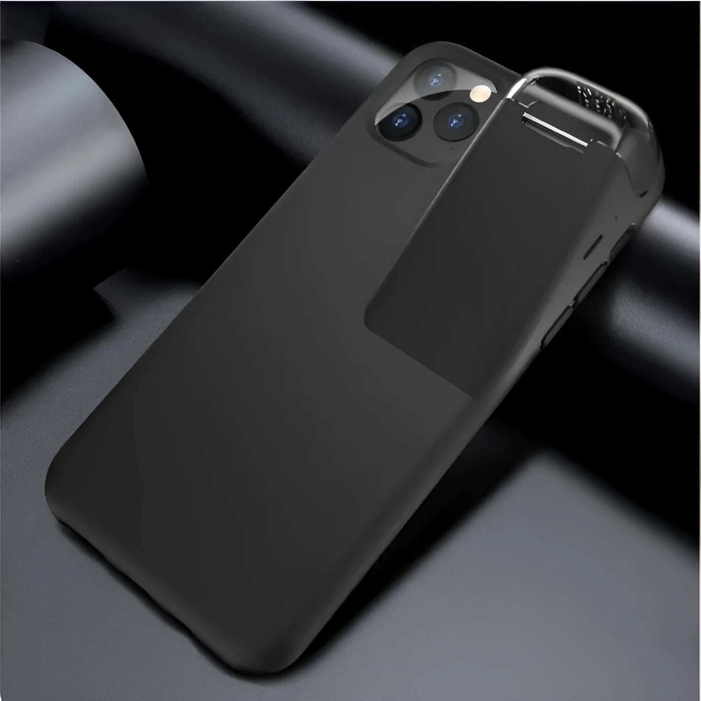 2-in-1 matte acrylic and silicone case cover for iPhone and AirPods charging case in black
