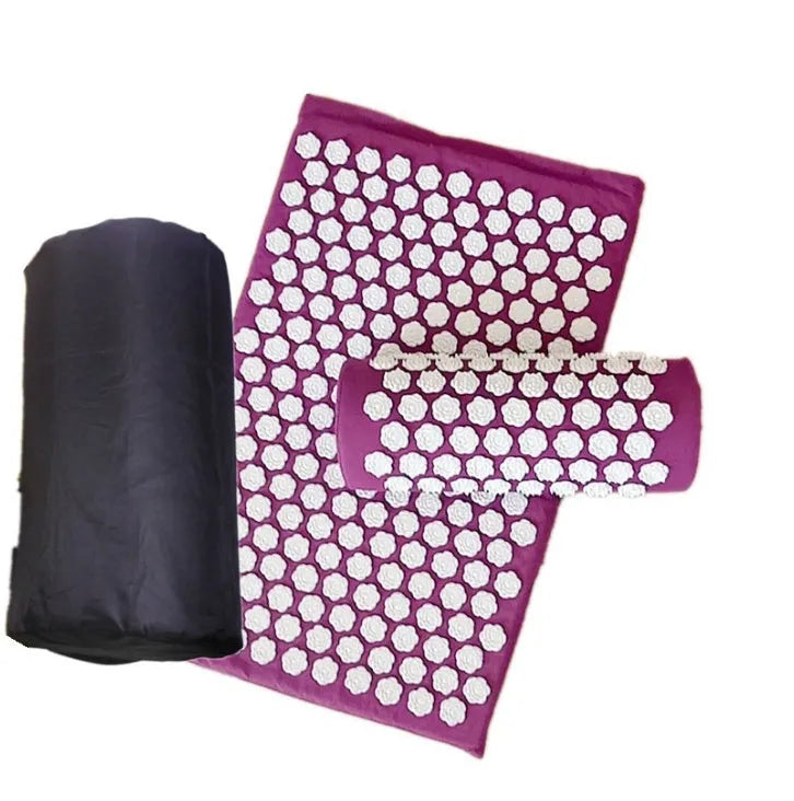 Lotus acupressure mat set with pillow and cloth carry bag on floor