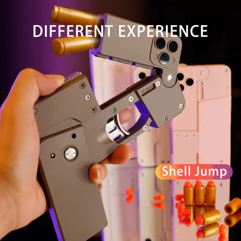 Folding mobile phone shape dart blaster toy in pink with soft EVA foam bullets
