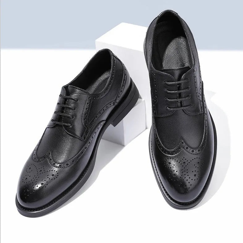 Men's black and brown brogue leather shoes for business formal wear
