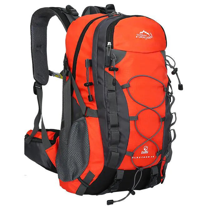 Polyester sports backpack in green colour showing front compartment and straps for outdoor use