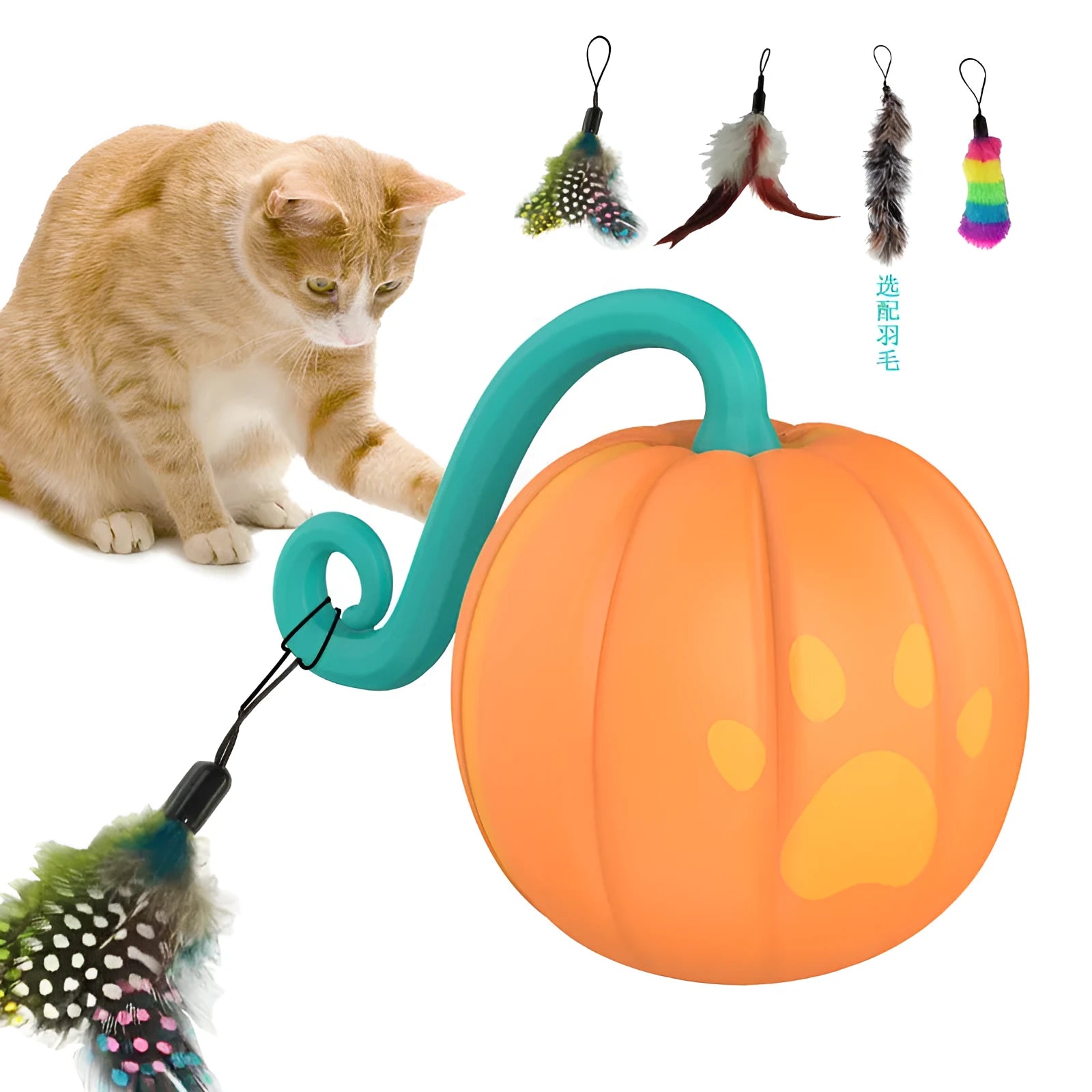 Electric cat toy luminous ball in plastic with watermelon colour cat teasing ball design
