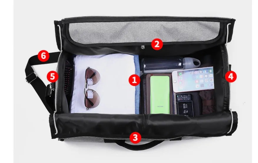 Medium cylindrical travel bag in waterproof Oxford cloth available in black, blue, light grey and red