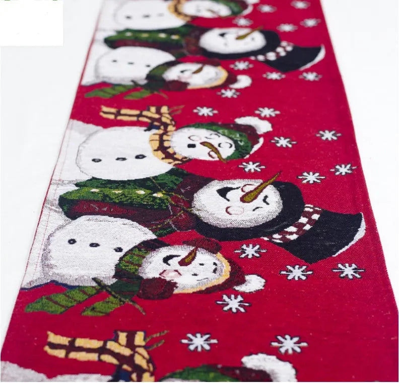Christmas cotton linen table runner with elk and snowman design, 35x180cm