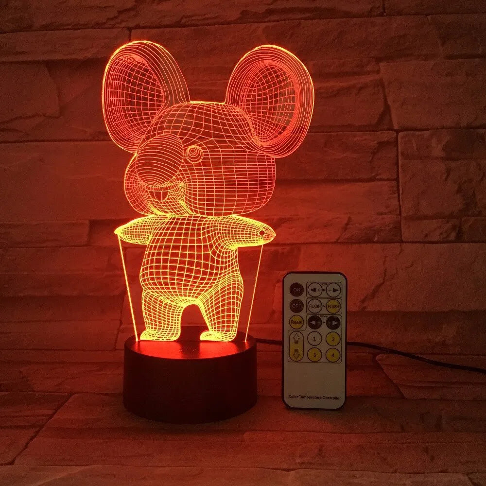 Koala night light in black finish with seven colour LED modes, touch and remote control, compact base 87x87x42mm