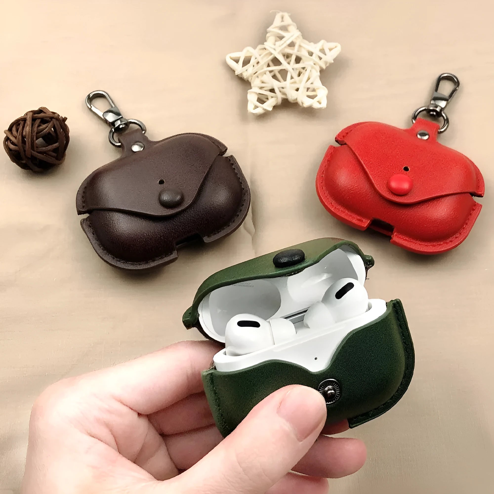 Black AirPods Pro protective leather sleeve case with cross pattern PU material.