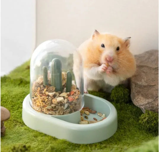 Home Hamster Creative Cactus Automatic Feeder in vanilla warm yellow with 190ml transparent grain storage