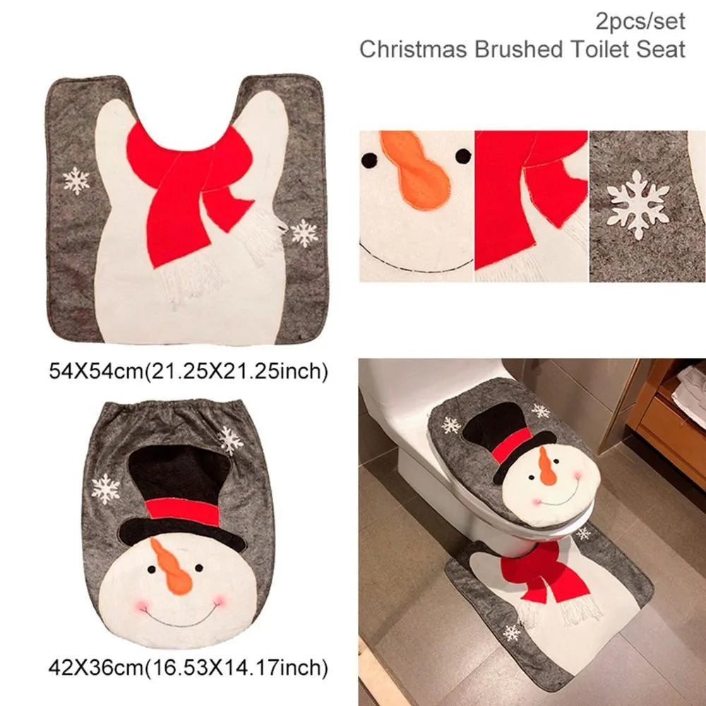 Christmas bathroom set with Santa Claus flannel shower curtain 150x200cm and matching toilet cover and floor mat