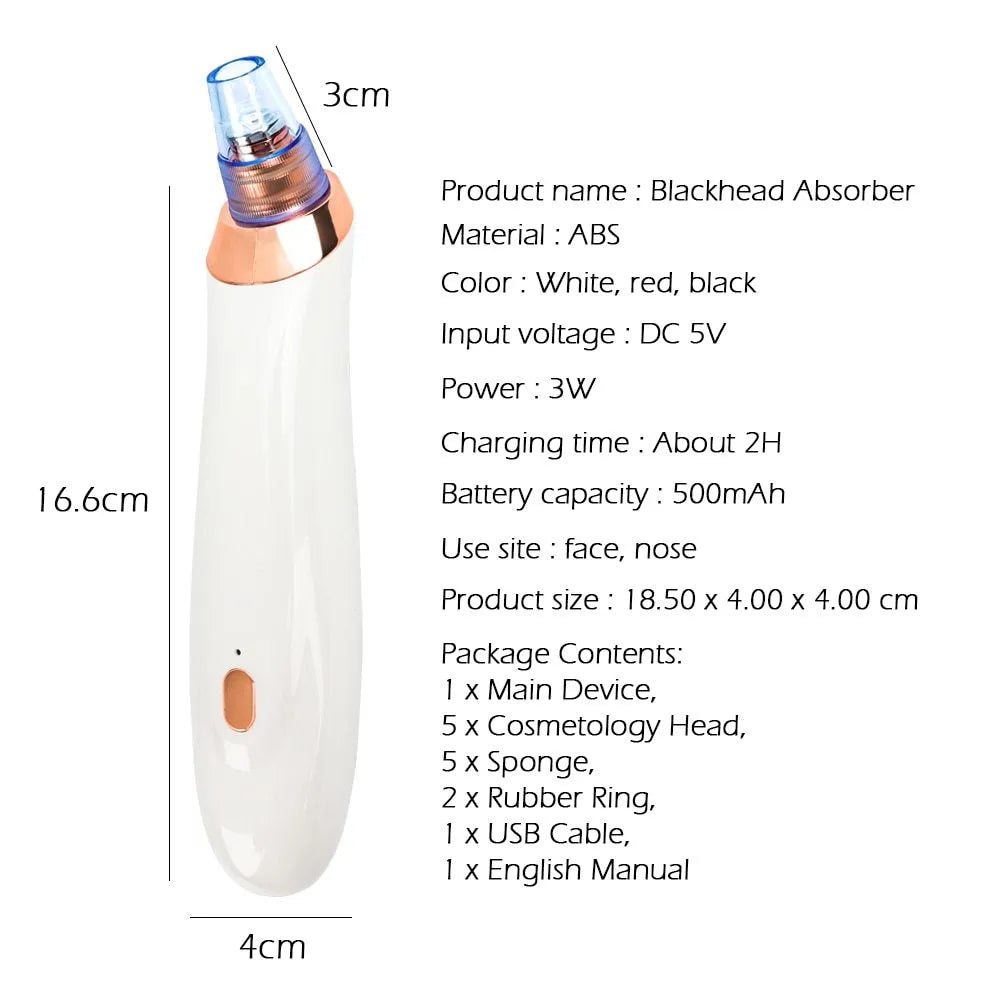 Electric blackhead remover vacuum device with interchangeable nozzles for pore cleaning