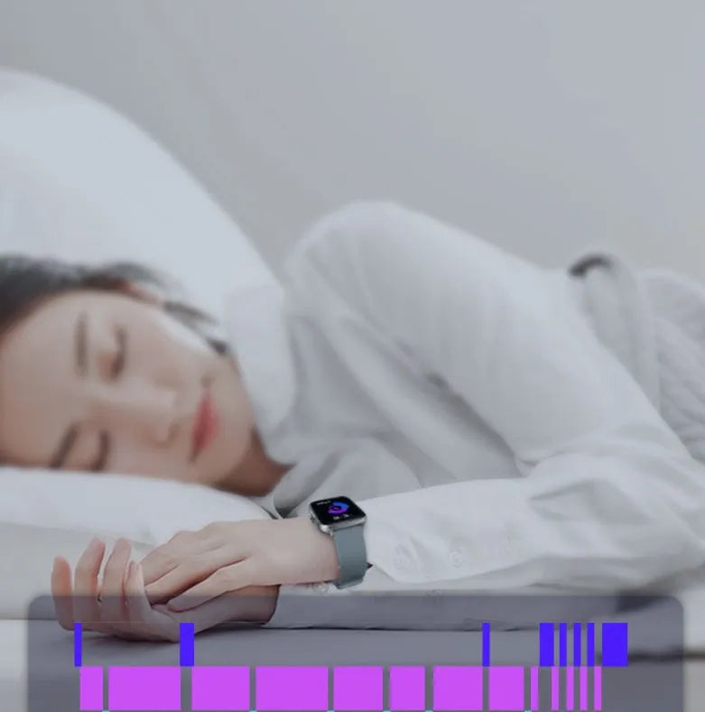 Smart sports watch with blue strap and 1.7-inch colour touch screen displaying fitness metrics