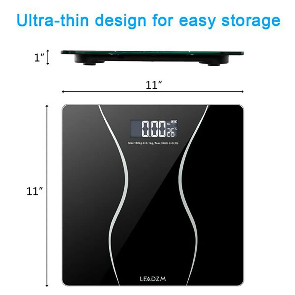 Black electronic household scale with digital display for weight measurement up to 180 kilograms