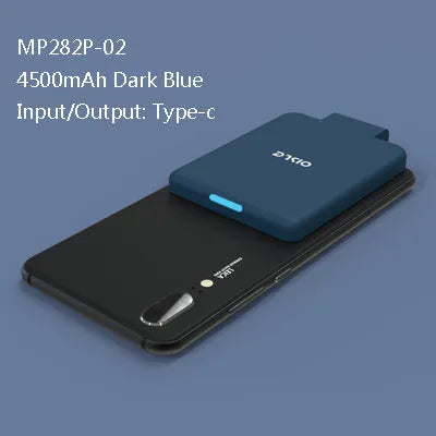 4500mAh back clip battery for iPhone Android Type-C in black, compact size 90mm x 61mm x 9mm