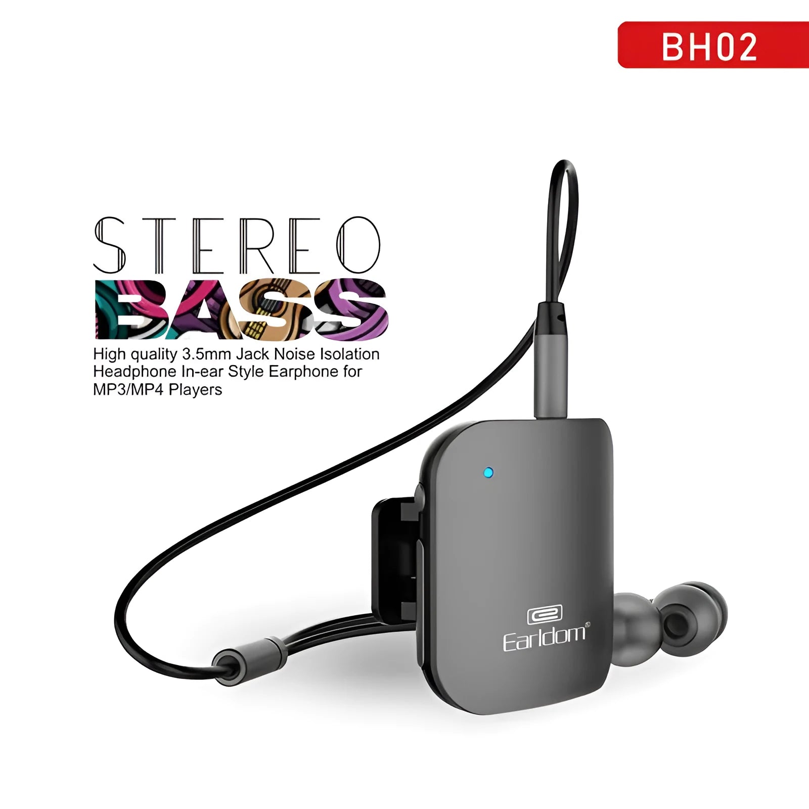 A black Bluetooth lavalier headset worn around the neck with a single earpiece, showing wireless design.