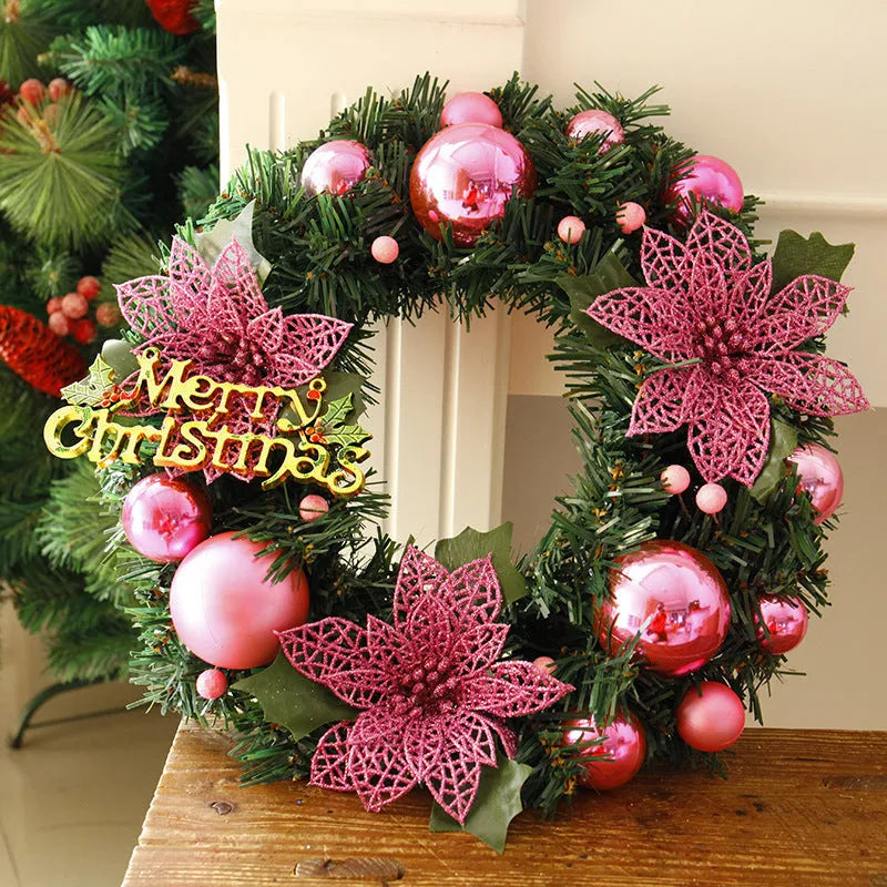 30cm multicolour plastic Christmas wreath in blue, gold, pink, purple, red or silver options